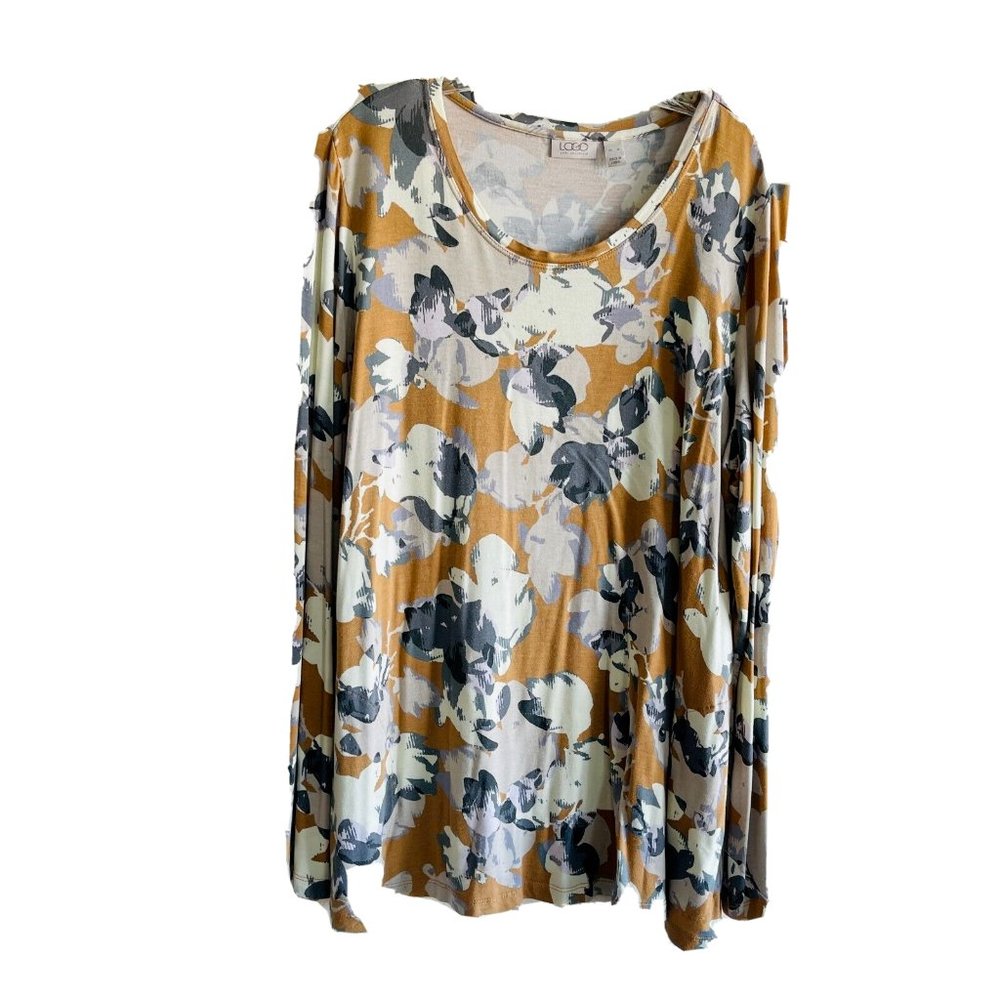 LOGO by Lori Goldstein Tunic Top Size XL Abstract Print Long Sleeve Stretch E045